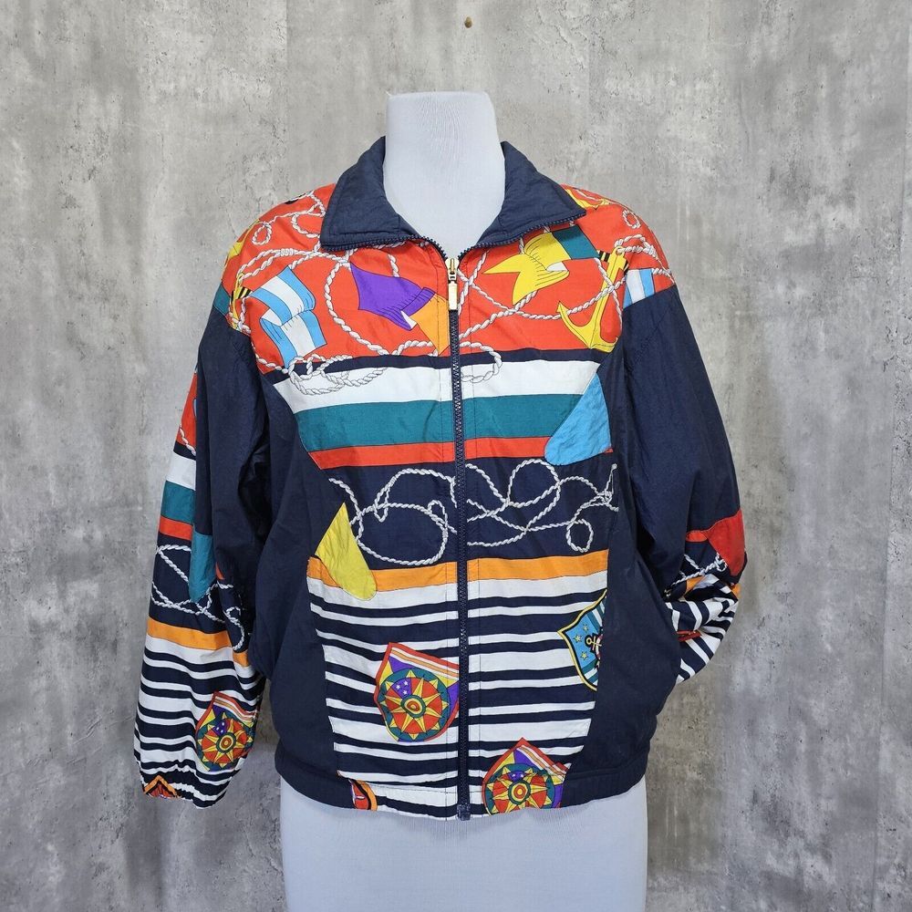 Vintage 90s Head Womens L‎ Nauctical Colorful Windbreaker Jacket Agassi Era